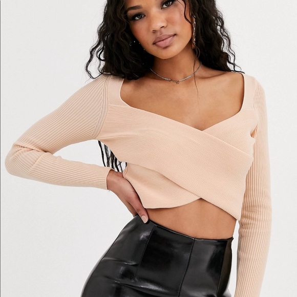 *NEW* ASOS Long Sleeve Structured Knit Crop Top - Picture 1 of 5